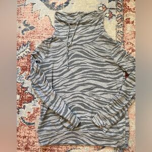 Search for Sanity Gray Zebra Print Cowl Neck Sweater